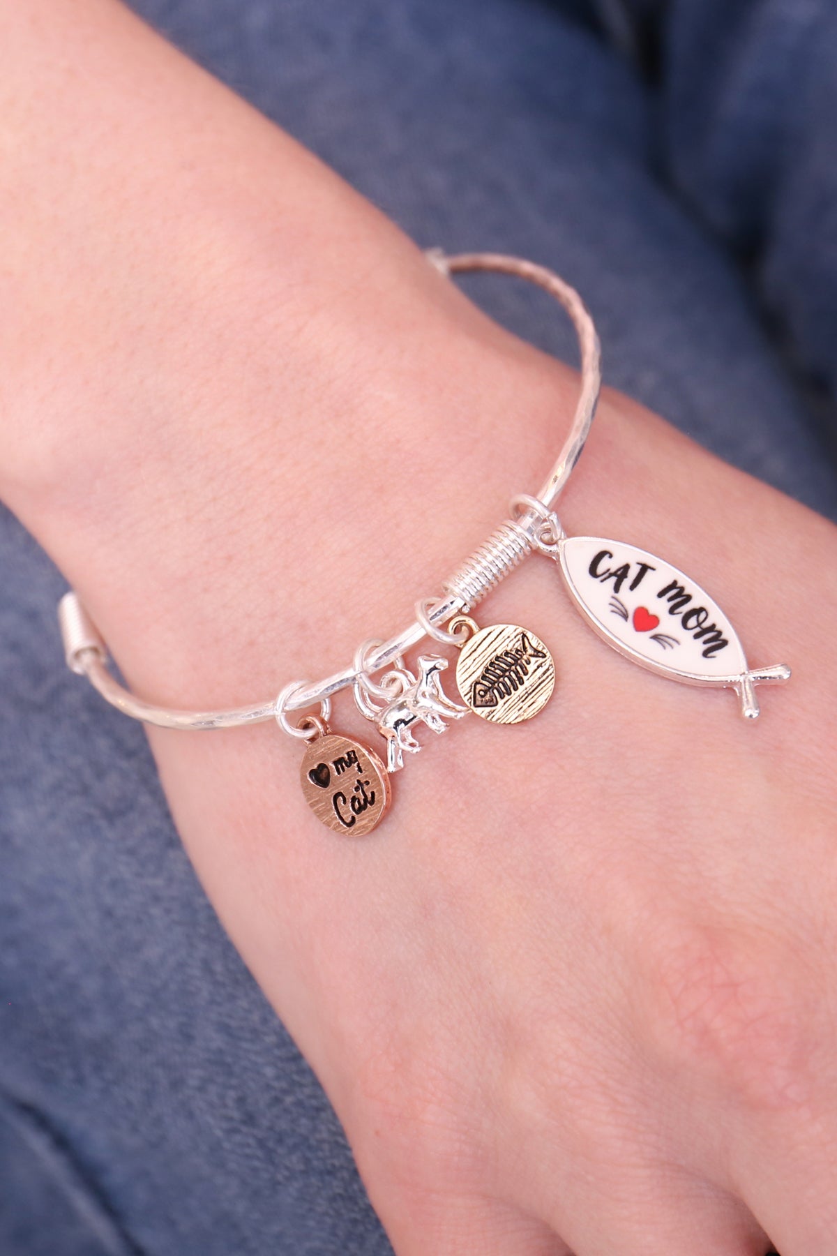 "CAT MOM" CHARM CUFF BRACELET