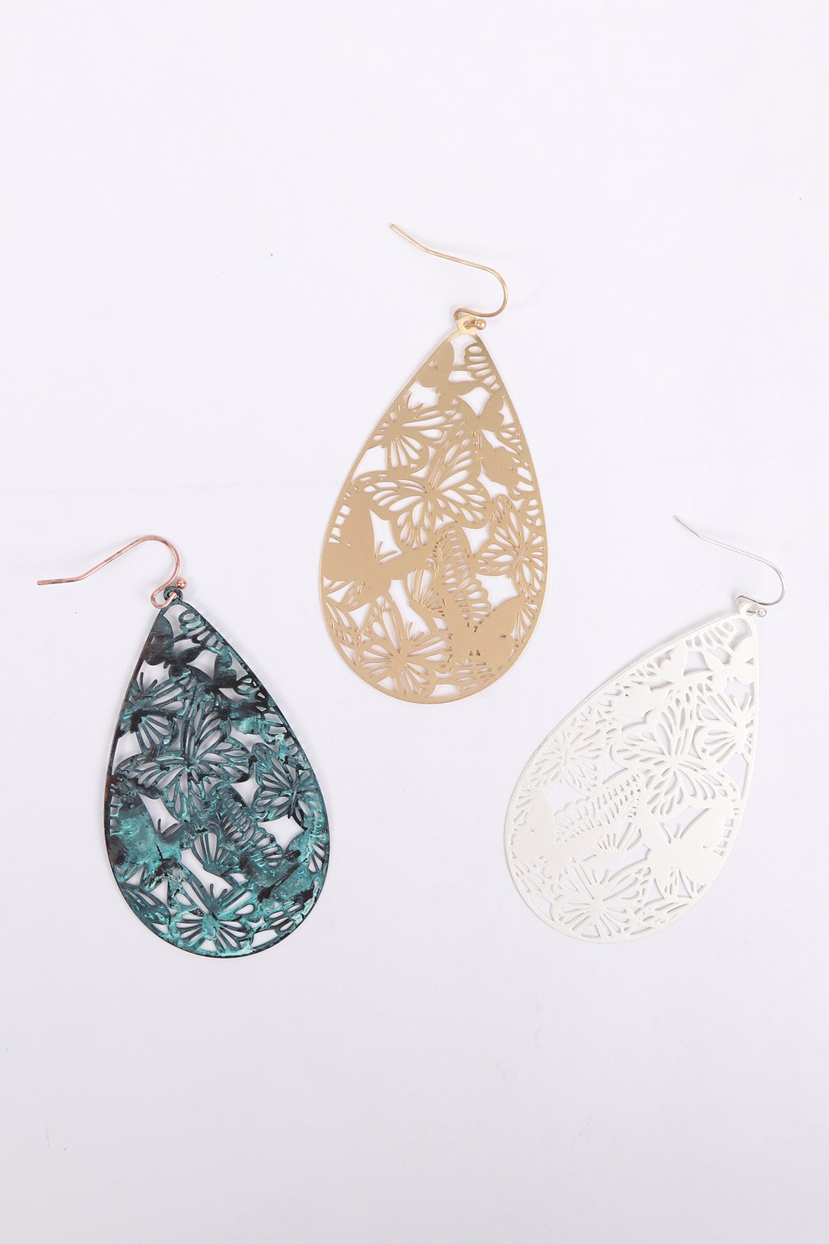 METAL FILIGREE BUTTER FLY FISH HOOK EARRINGS