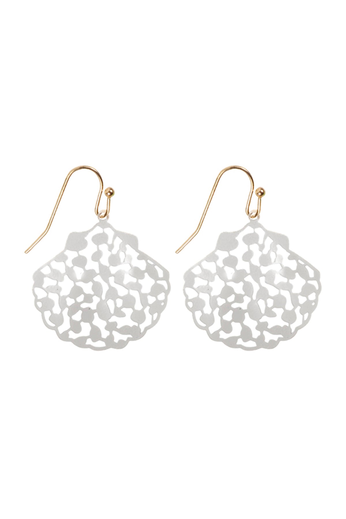 FILIGREE SHELL FISH HOOK EARRINGS