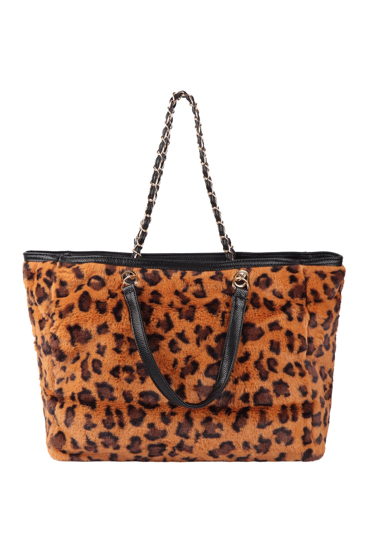 LEOPARD FAUX FUR W/ ADJUSTABLE HANDLE TOTE BAG