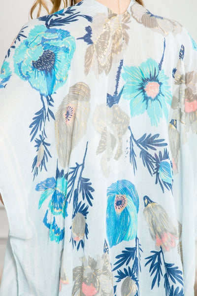 BLUE BOLD FLORAL ART PRINT KIMONO