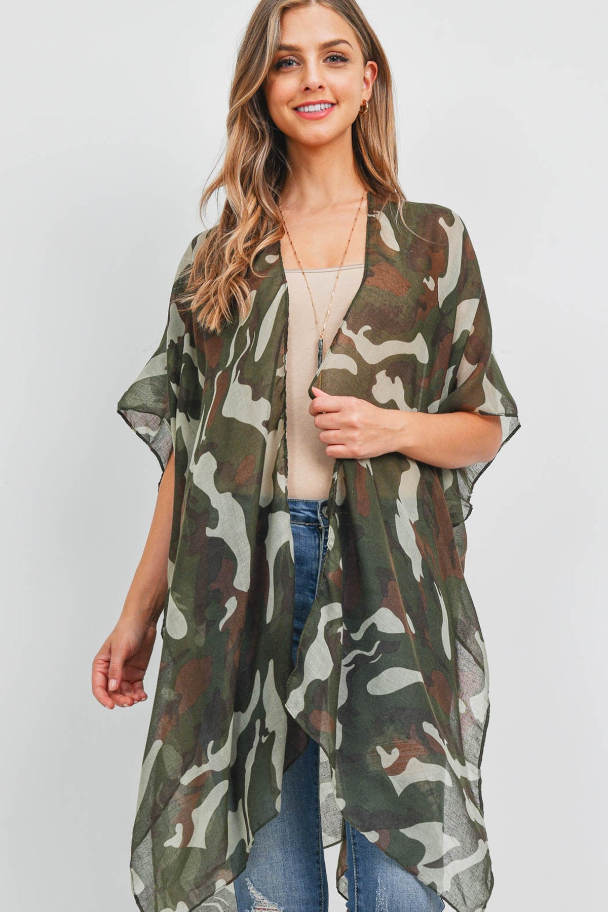 CAMOUFLAGE OPEN PRINT KIMONO