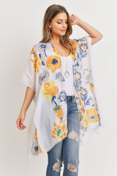 YELLOW FLORAL KNEE LENGTH KIMONO