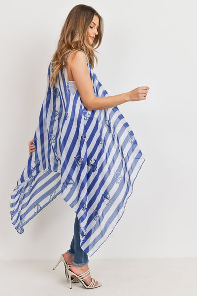 PRINTED STRIPE BLUE SHEEP WHEEL KIMONO VEST