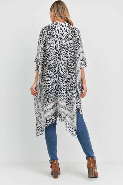 LEOPARD PRINT W/ BORDER OPEN FRONT KIMONO