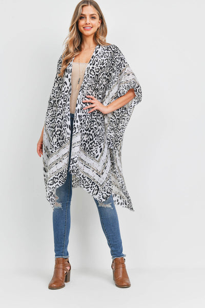 LEOPARD PRINT W/ BORDER OPEN FRONT KIMONO