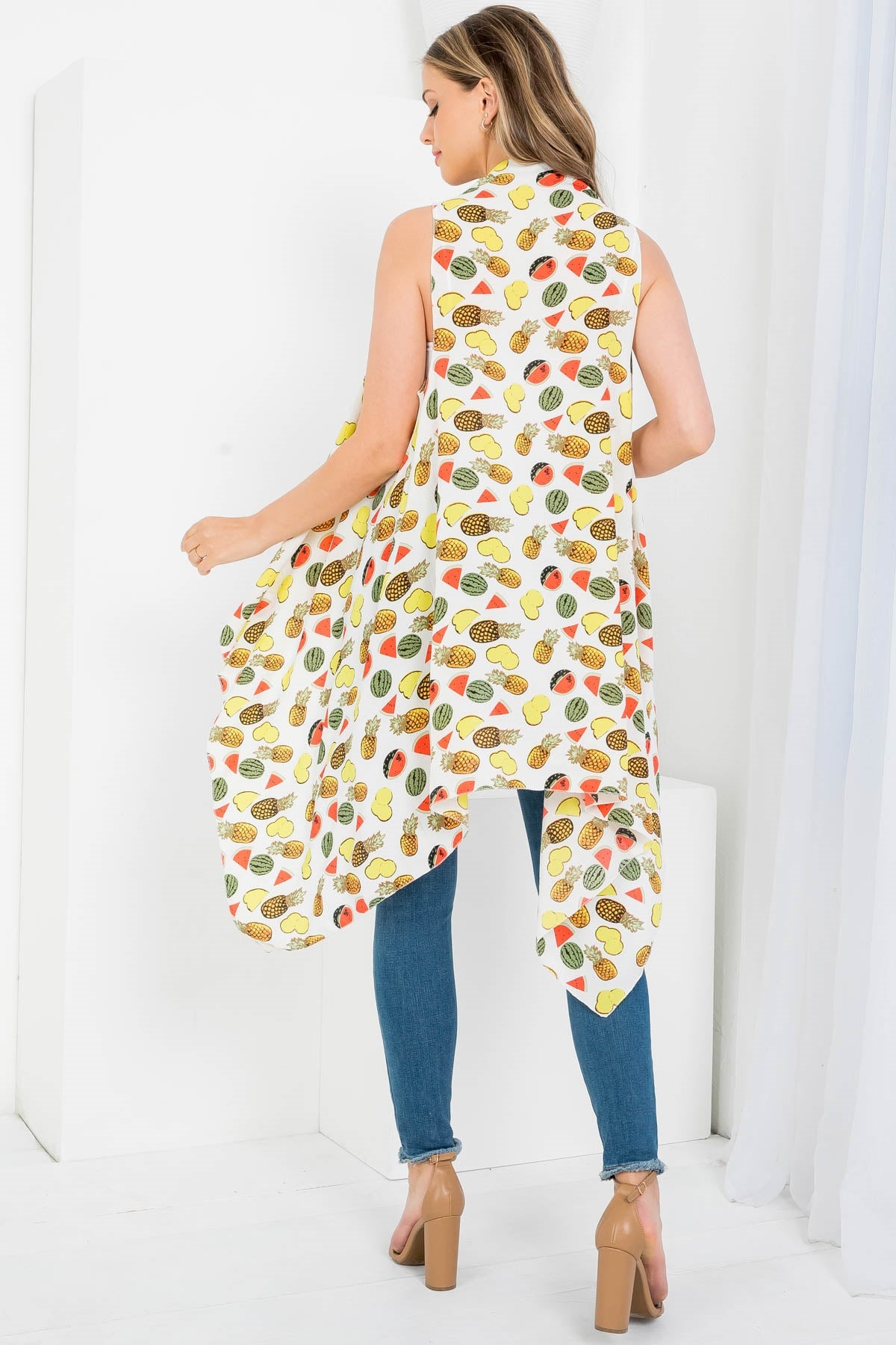 BLUE DYED OPEN FRONT KIMONO VEST