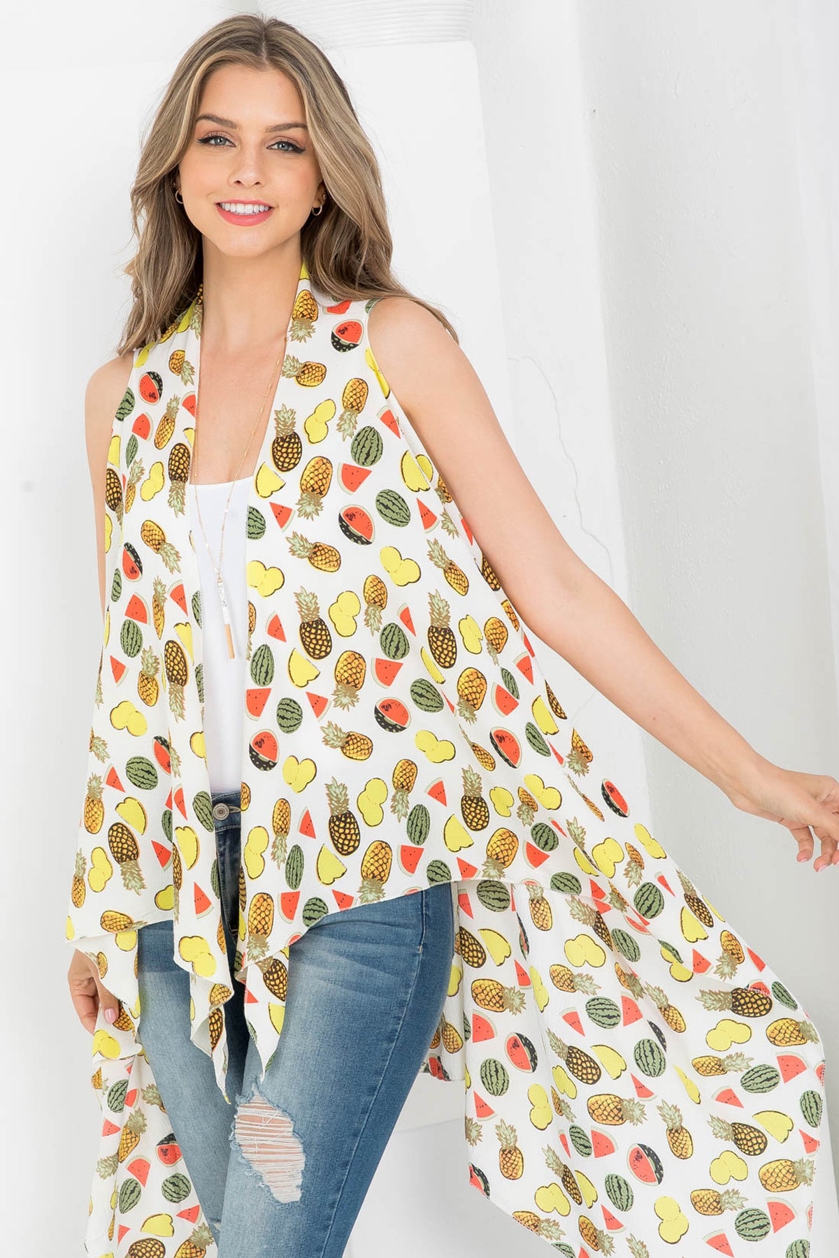 BLUE DYED OPEN FRONT KIMONO VEST