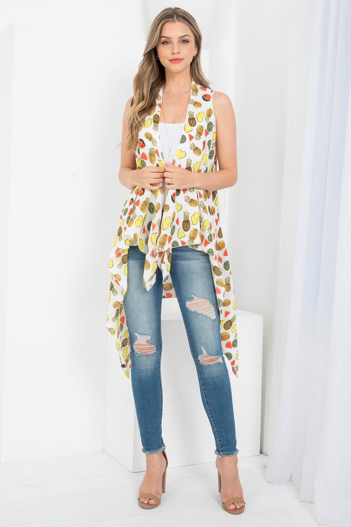 BLUE DYED OPEN FRONT KIMONO VEST