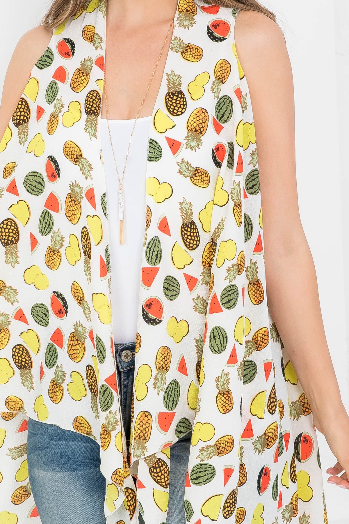 BLUE DYED OPEN FRONT KIMONO VEST