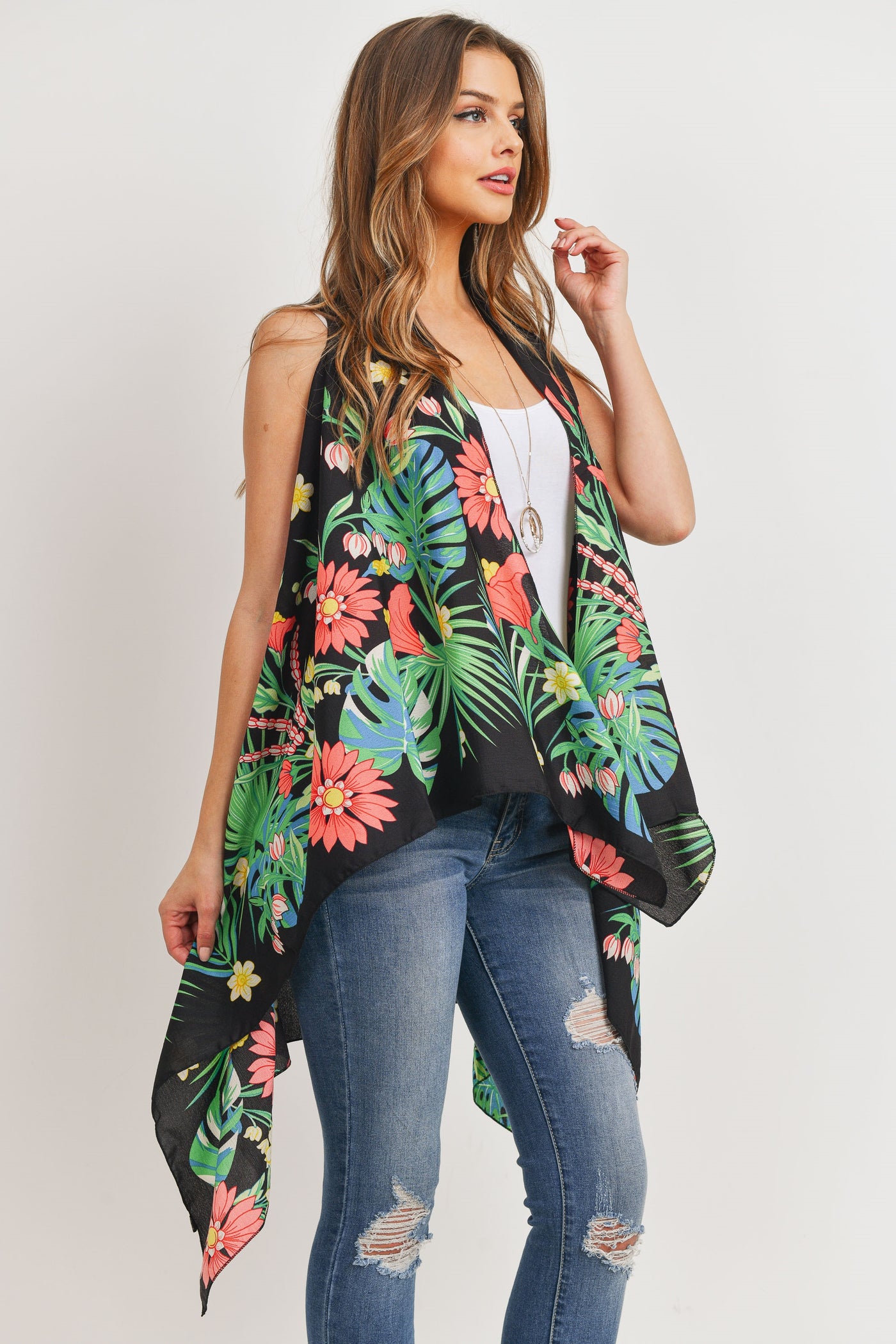 BLUE DYED OPEN FRONT KIMONO VEST