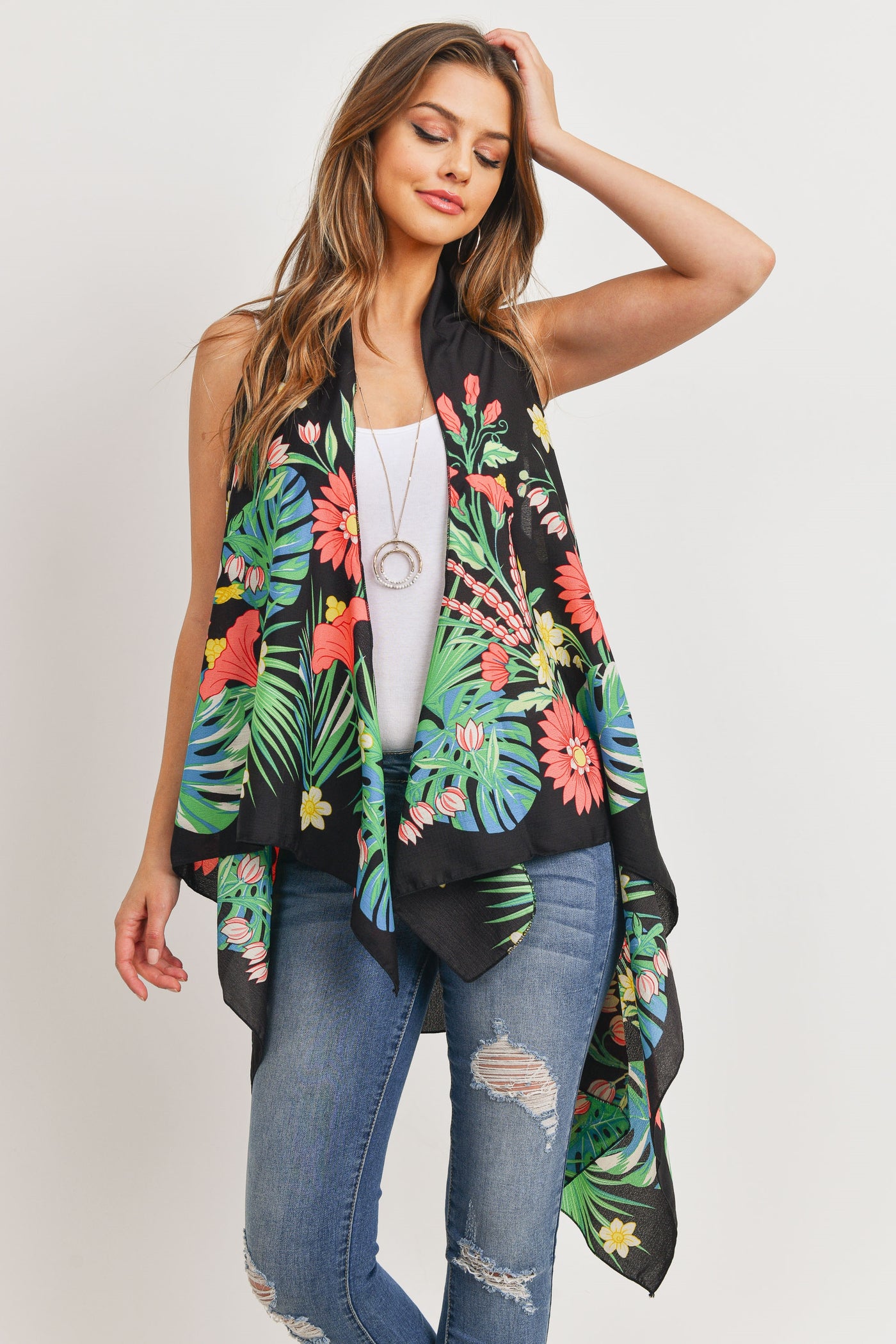 BLUE DYED OPEN FRONT KIMONO VEST