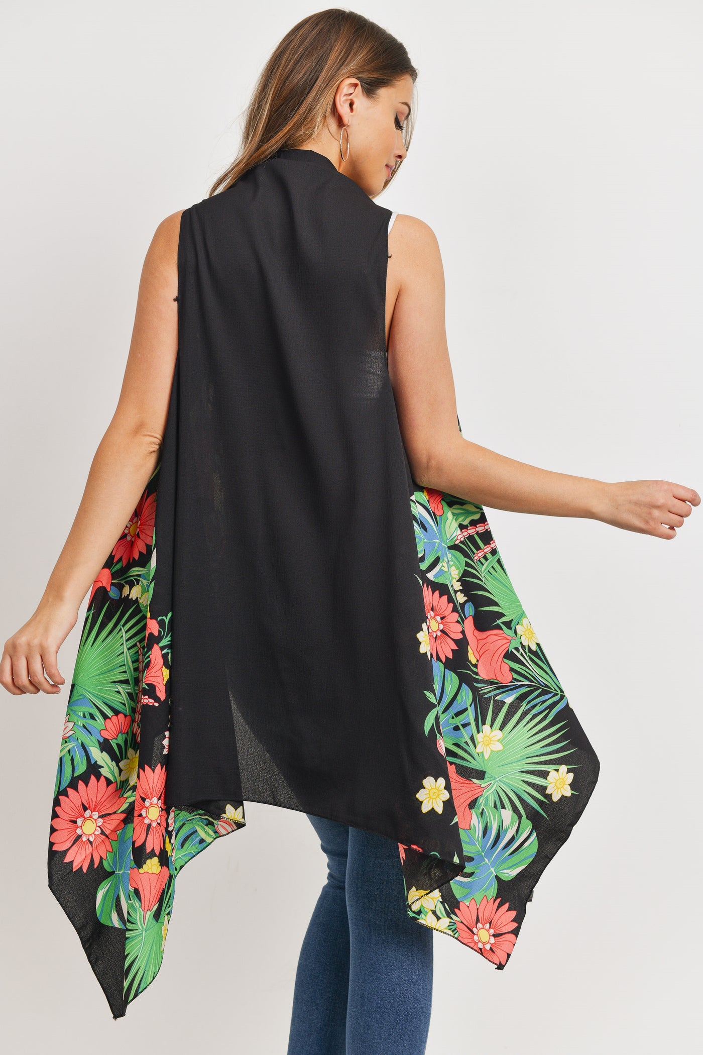 BLUE DYED OPEN FRONT KIMONO VEST