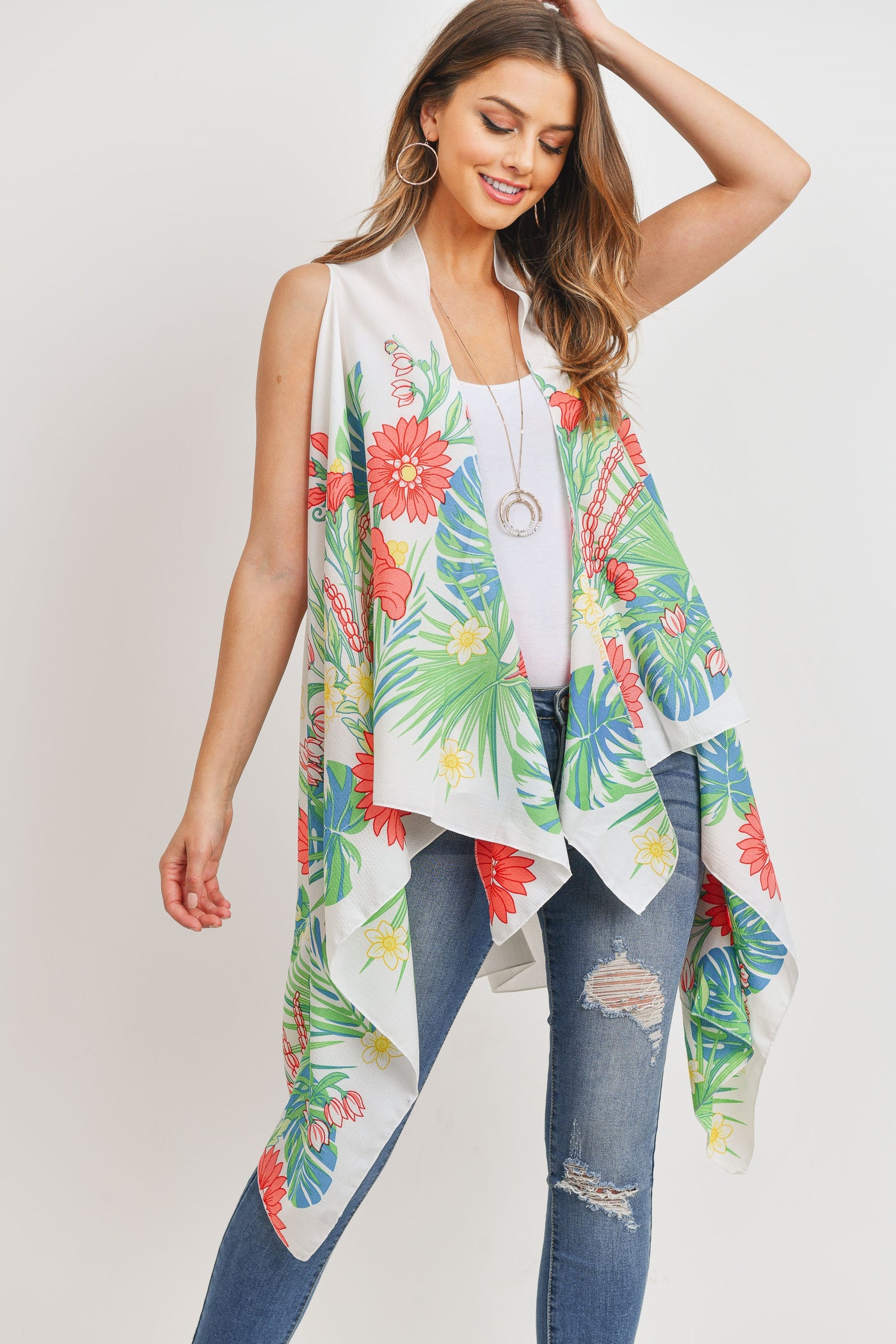 BLUE DYED OPEN FRONT KIMONO VEST