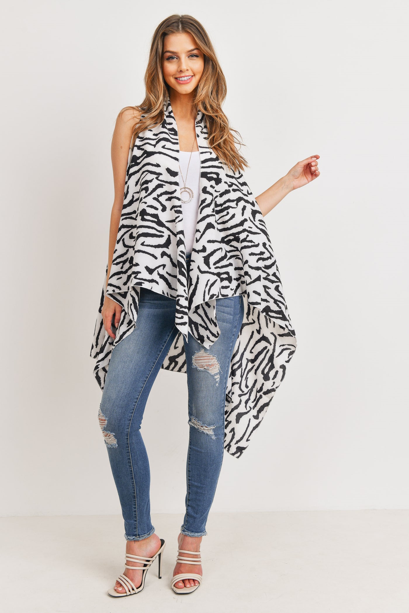 BLUE DYED OPEN FRONT KIMONO VEST