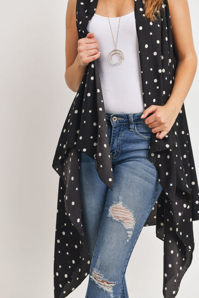 BLACK POLKA DOTS KIMONO VEST