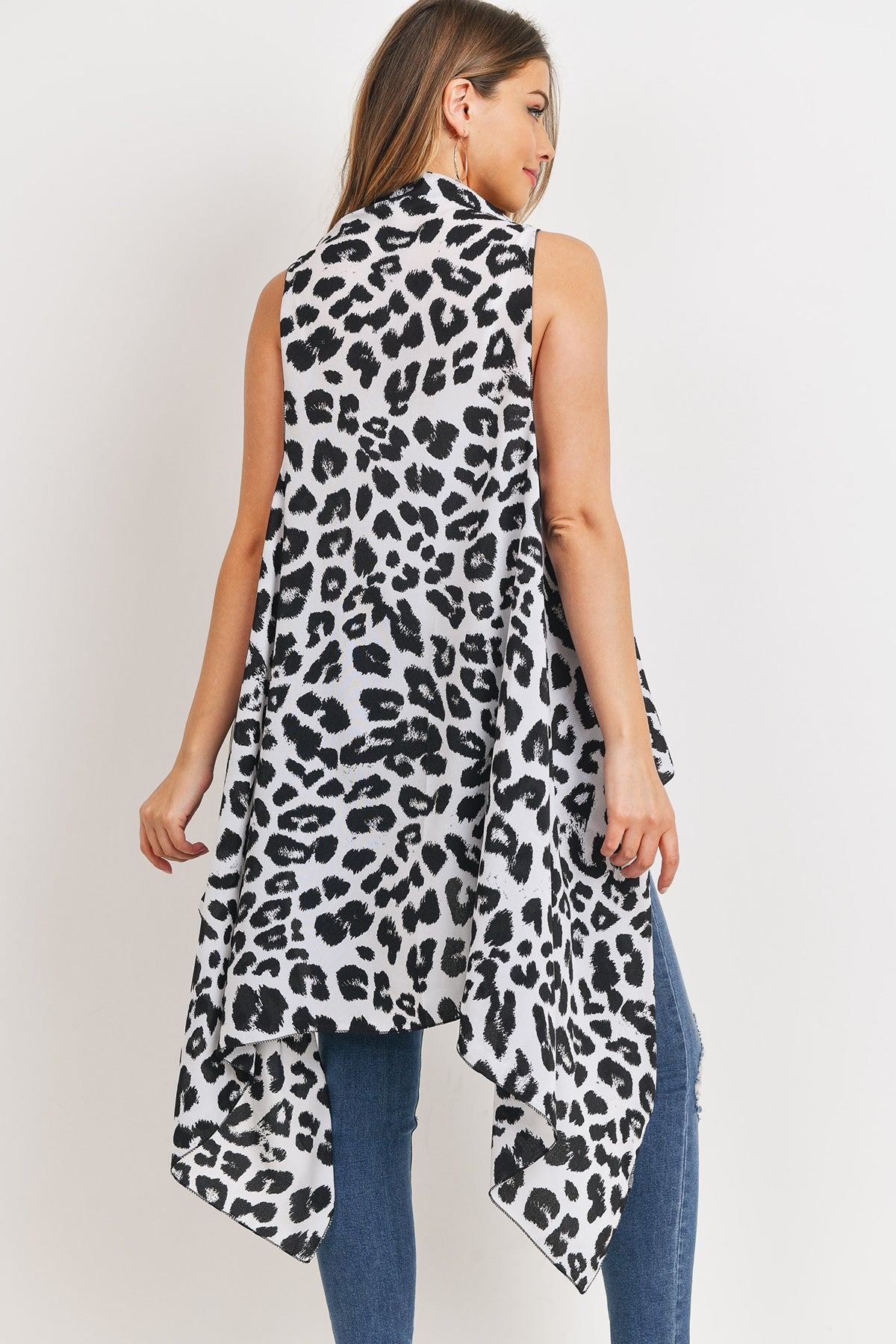 OPEN FRONT LEOPARD PRINT KIMONO VEST