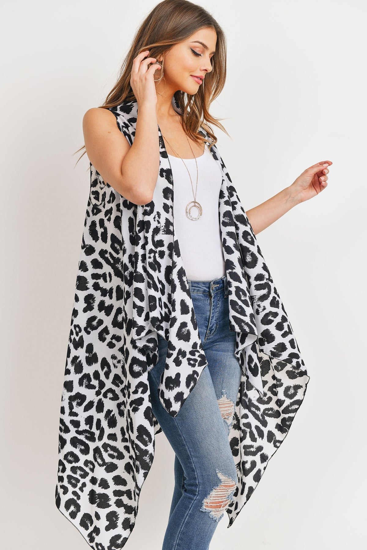 BLUE DYED OPEN FRONT KIMONO VEST