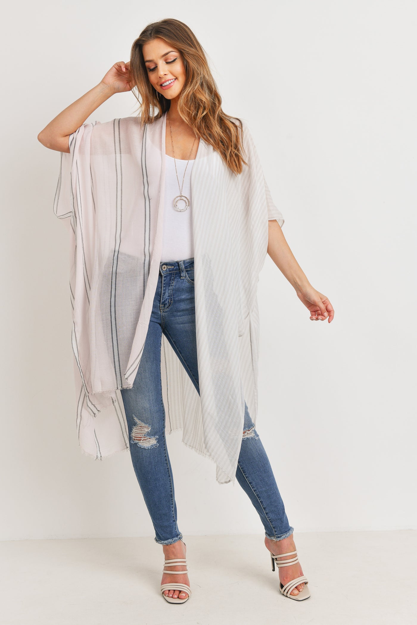 PINK TWO TONE STRIPE KIMONO