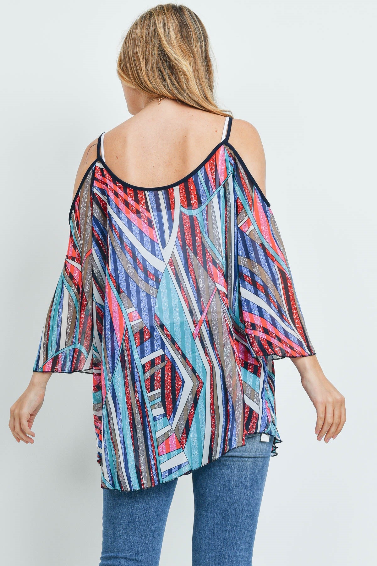 STRIPED PRINTED OFF SHOULDER KIMONO