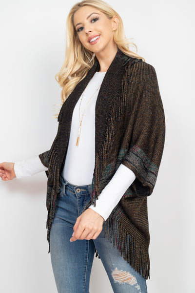 BORDERLINE KNITTED FRINGE RUANA KIMONO