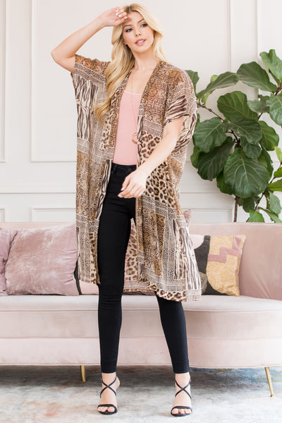 MULTI ANIMAL PRINT OPEN FRONT KIMONO