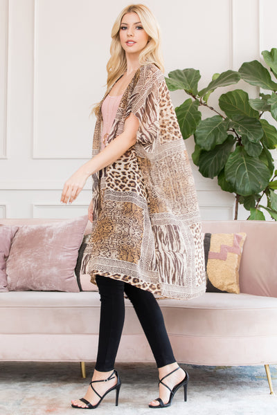 MULTI ANIMAL PRINT OPEN FRONT KIMONO