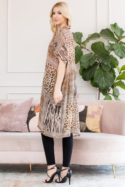 MULTI ANIMAL PRINT OPEN FRONT KIMONO