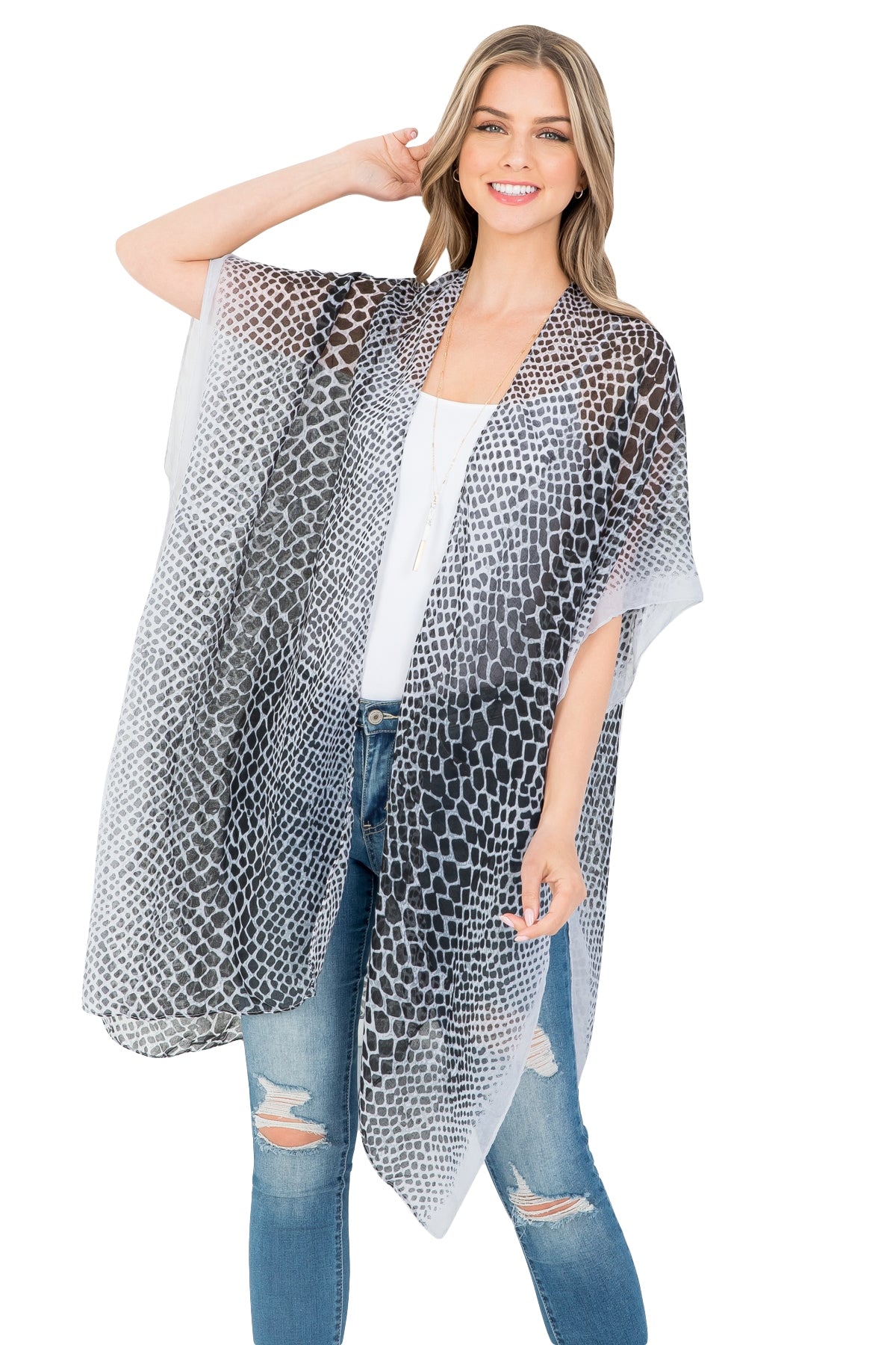 SNAKE PRINT KNEE LENGTH KIMONO