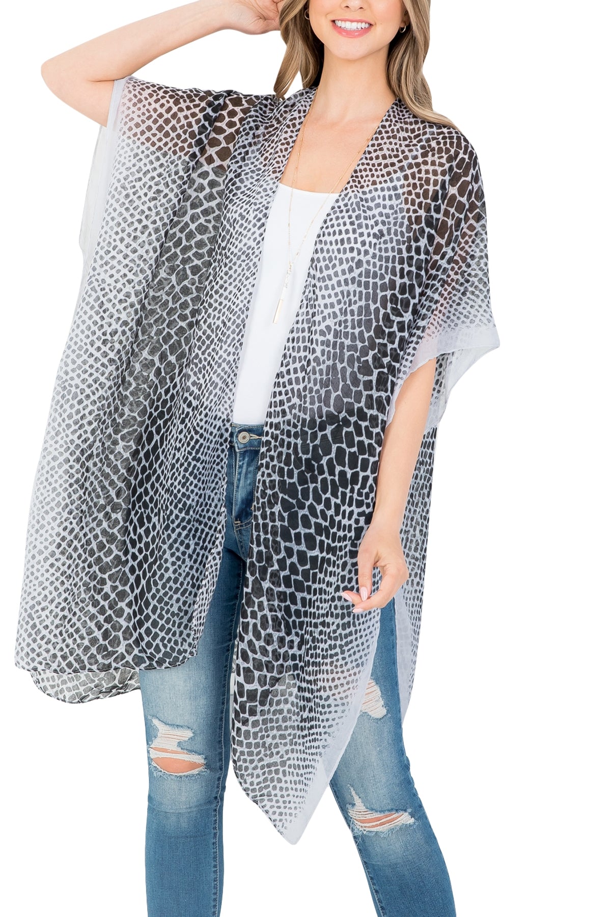 SNAKE PRINT KNEE LENGTH KIMONO