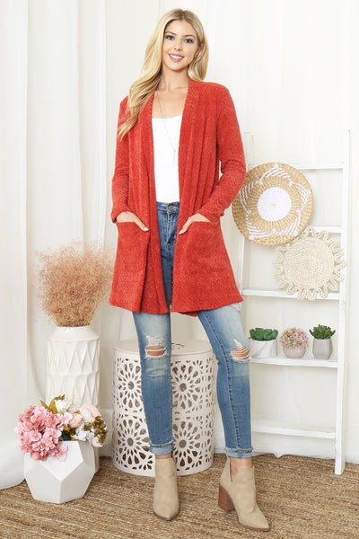 FRONT POCKETS OPEN TEXTURED CARDIGAN 1-1-1-1