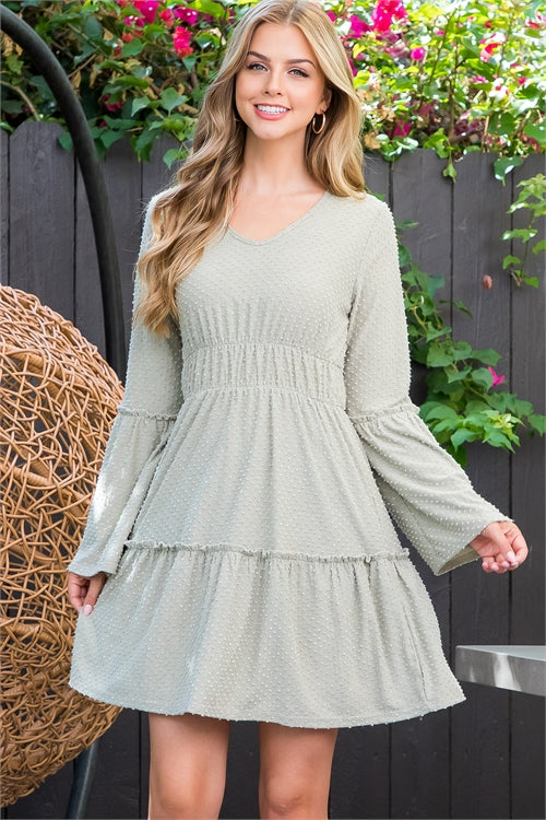 PPD10486-MERROW DETAIL ELASTIC WAIST SOLID DRESS 1-2-2-2