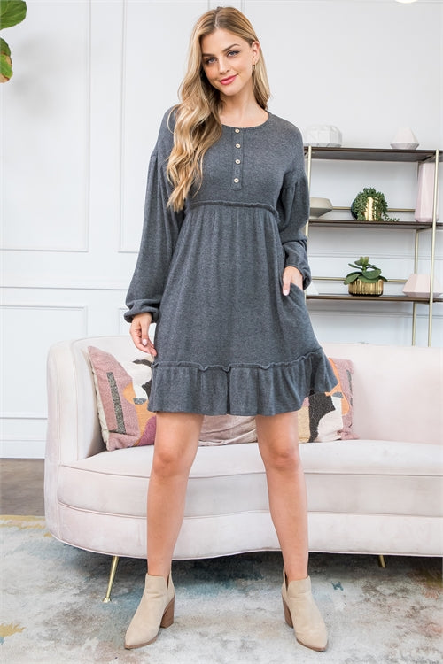 PPD10492-BUTTON DETAIL MERROW DETAIL BELLA RIB DRESS 1-1-3-1