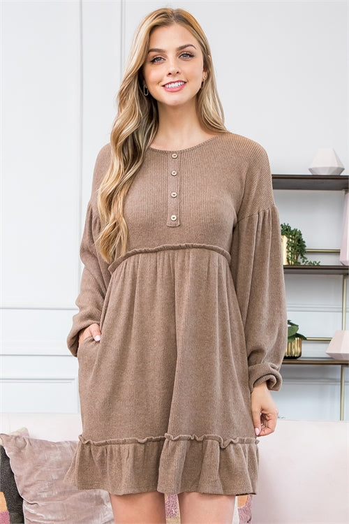 PPD10492-BUTTON DETAIL MERROW DETAIL BELLA RIB DRESS 1-5-2-1