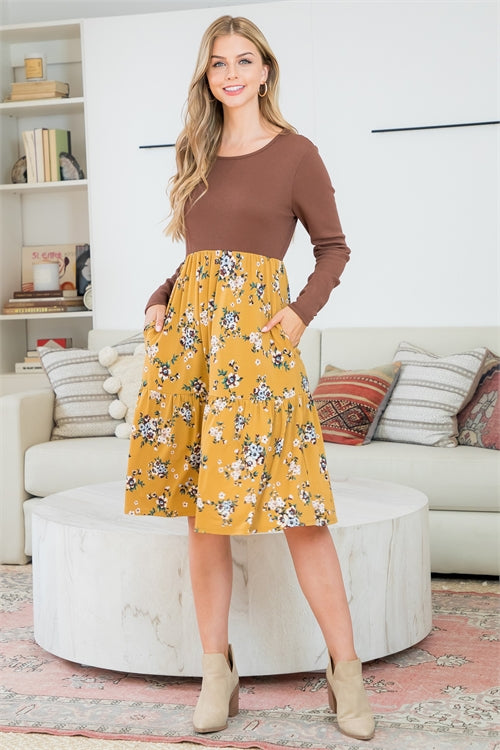 PPD10494-LONG SLEEVE THERMAL KNIT TOP FLORAL SKIRT DRESS1-2-2-2
