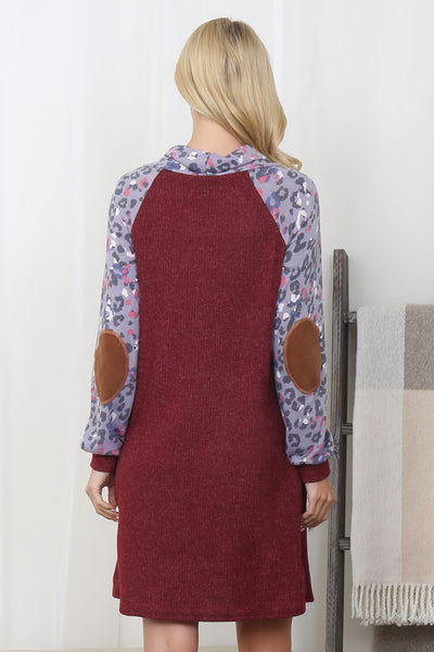 ANIMAL PRINT LONG SLEEVE ELBOW PATCH RIB DRESS 1-1-1-1 (NOW $9.75 ONLY)