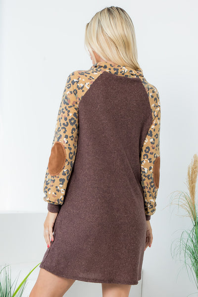 LEOPARD LONG SLEEVE ELBOW PATCH RIB DRESS 1-1-1-1 (NOW $9.75 ONLY!)