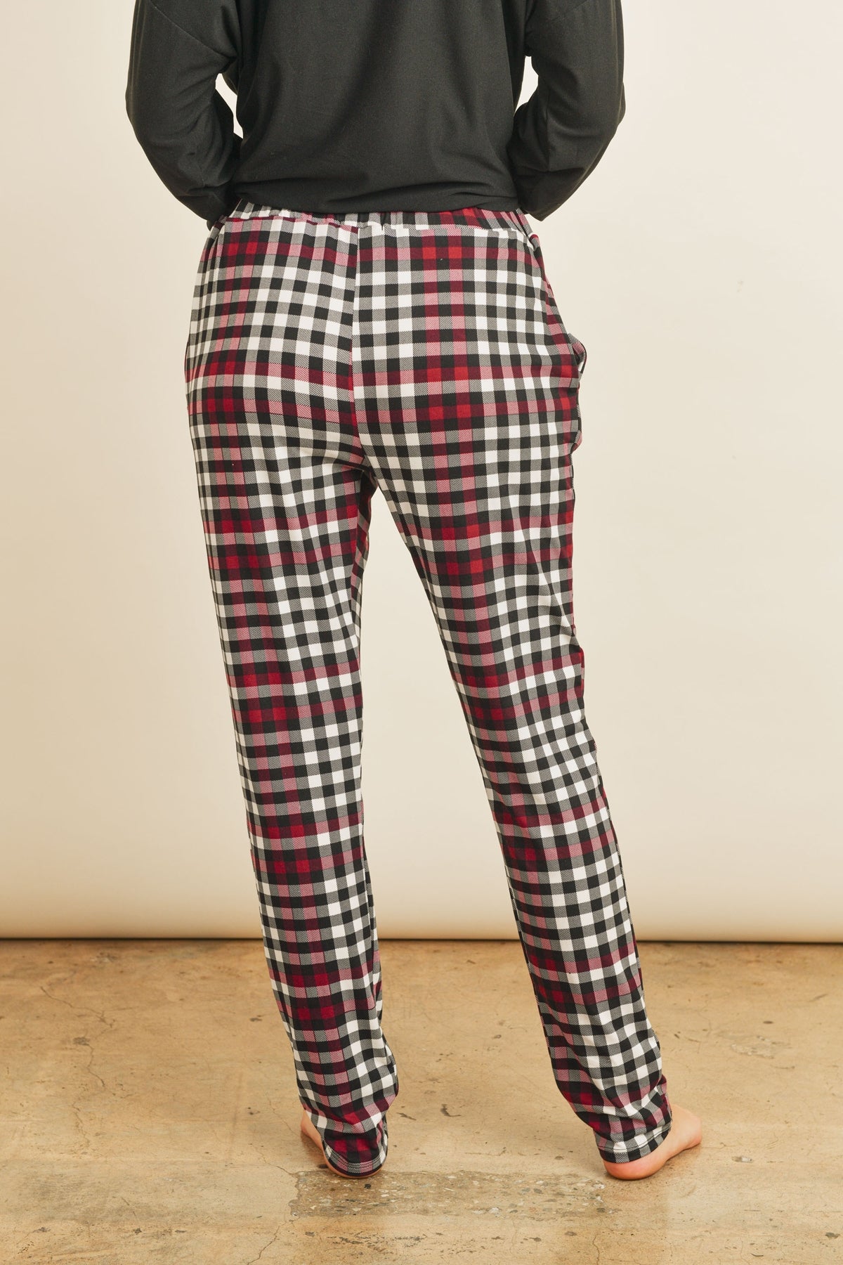 SOLID TOP PLAID POCKET AND JOGGERS SET WITH SELF TIE 1-2-2-2