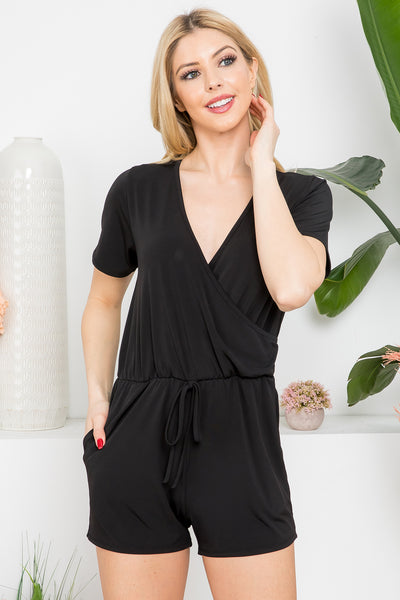 SURPLICE NECKLINE SOLID ROMPER WITH SELF TIE 1-2-2-2