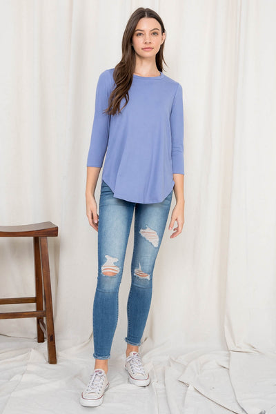 DOLPHIN HEM QUARTER SLEEVE SOLID TOP 1-2-2-2