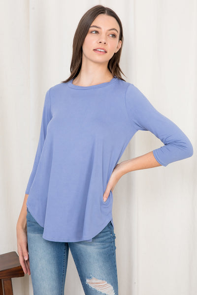 DOLPHIN HEM QUARTER SLEEVE SOLID TOP 1-2-2-2