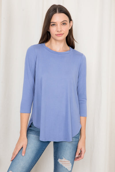 DOLPHIN HEM QUARTER SLEEVE SOLID TOP 1-2-2-2