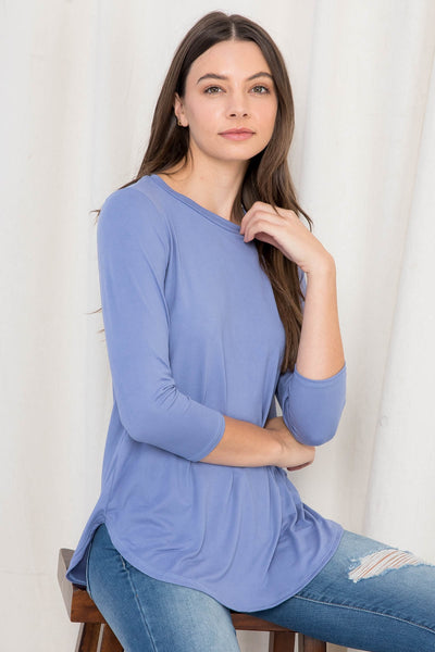 DOLPHIN HEM QUARTER SLEEVE SOLID TOP 1-2-2-2