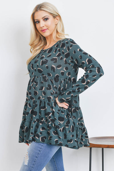 LEOPARD LONG SLEEVE LAYERED SHIRRING TOP 1-2-2-2