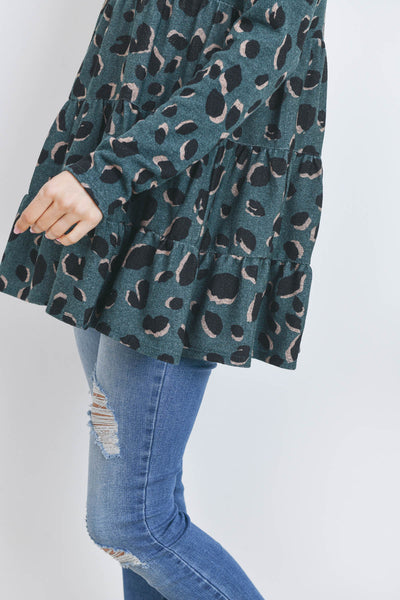 LEOPARD LONG SLEEVE LAYERED SHIRRING TOP 1-2-2-2