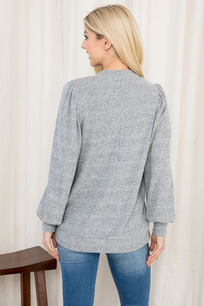 RIB BRUSH LONG SLEEVE SHIRRING DETAIL TOP (NOW $8.75 ONLY!)