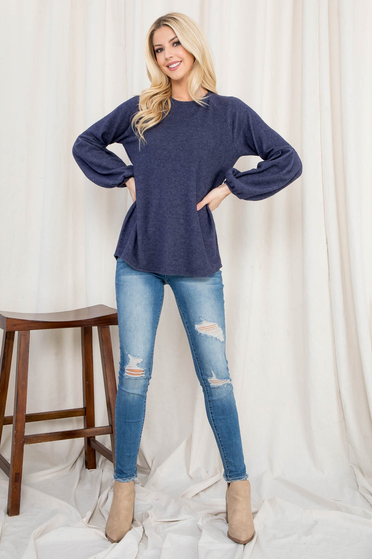 PUFF SLEEVE ROUND NECK CASHMERE TOP 1-2-2-2 (NOW $5.75 ONLY!)