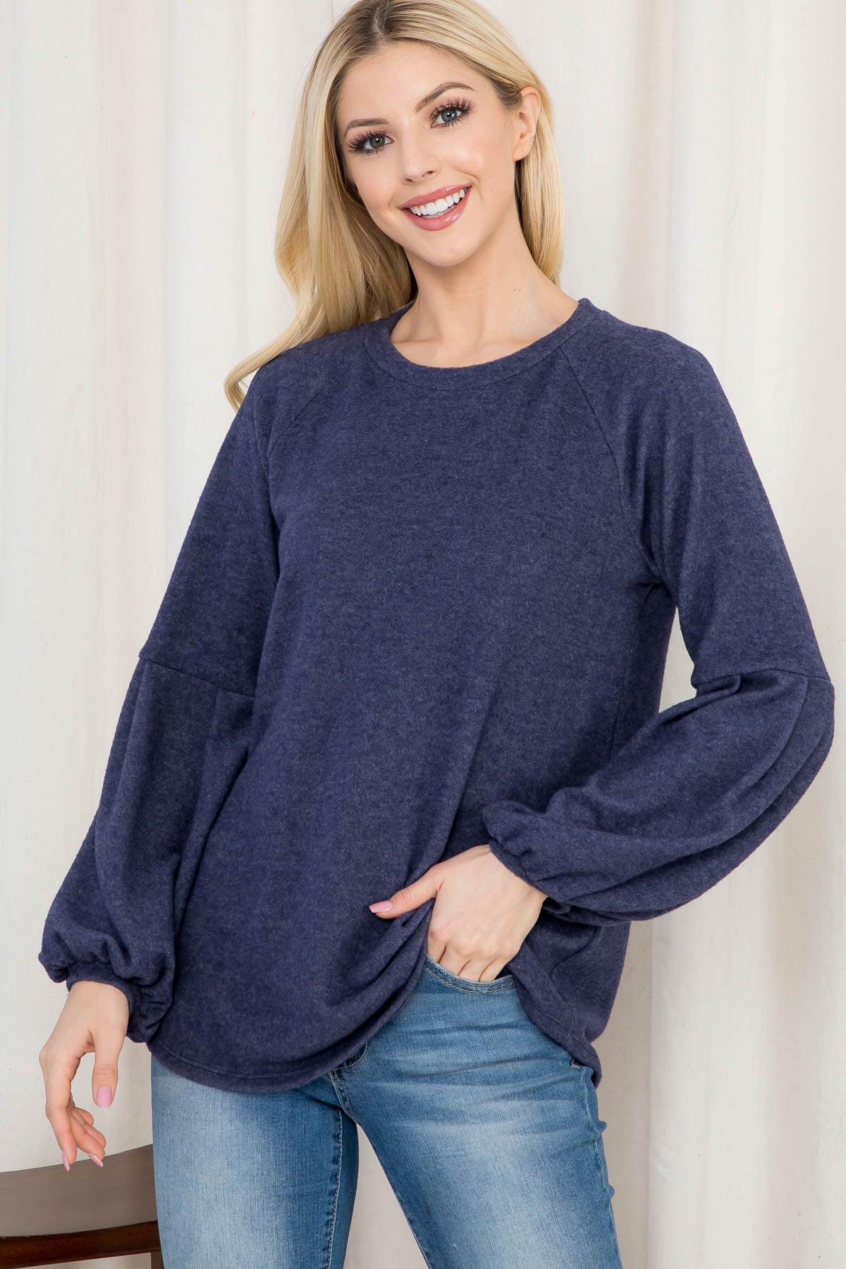 PUFF SLEEVE ROUND NECK CASHMERE TOP 1-2-2-2 (NOW $5.75 ONLY!)