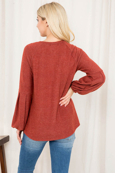 PUFF SLEEVE ROUND NECK CASHMERE TOP 1-2-2-2 (NOW $5.75 ONLY!)