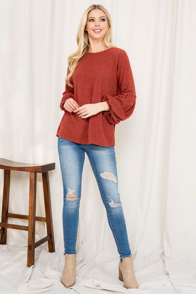 PUFF SLEEVE ROUND NECK CASHMERE TOP 1-2-2-2 (NOW $5.75 ONLY!)